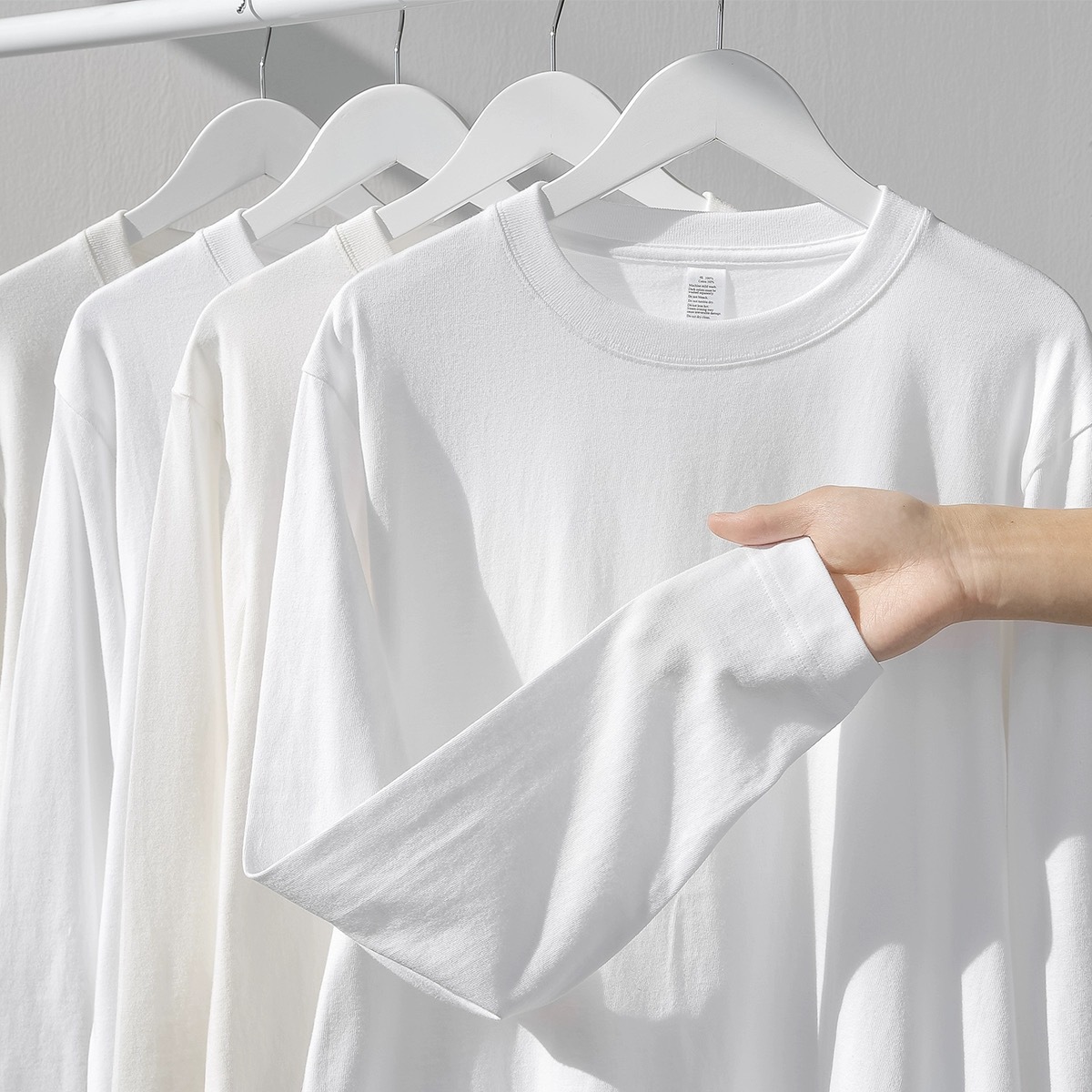 Pure white cotton 230g heavy long-sleeved T-shirt men's and women's basic early spring undershirt top fashion