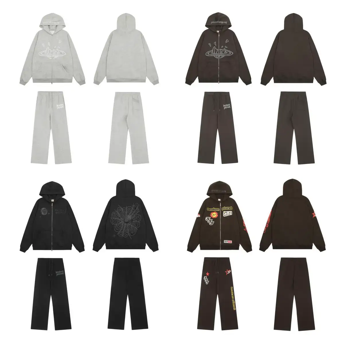 Broken Planet Broken Planet Foam Printed Fleece Suit Loose Zipper Jacket Trendy Casual Pants
