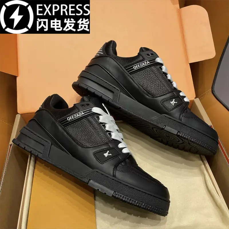 Donkeyjia Genuine Black Warrior Trainer Genuine Leather Men's Shoes Thick Sole Fancy Casual Board Shoes Easiest for match Men's and Women's Models