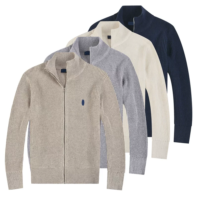 Men's sweater autumn and winter stand up collar thickened small label cardigan men's sweater business casual wool blend full pull cardigan sweater