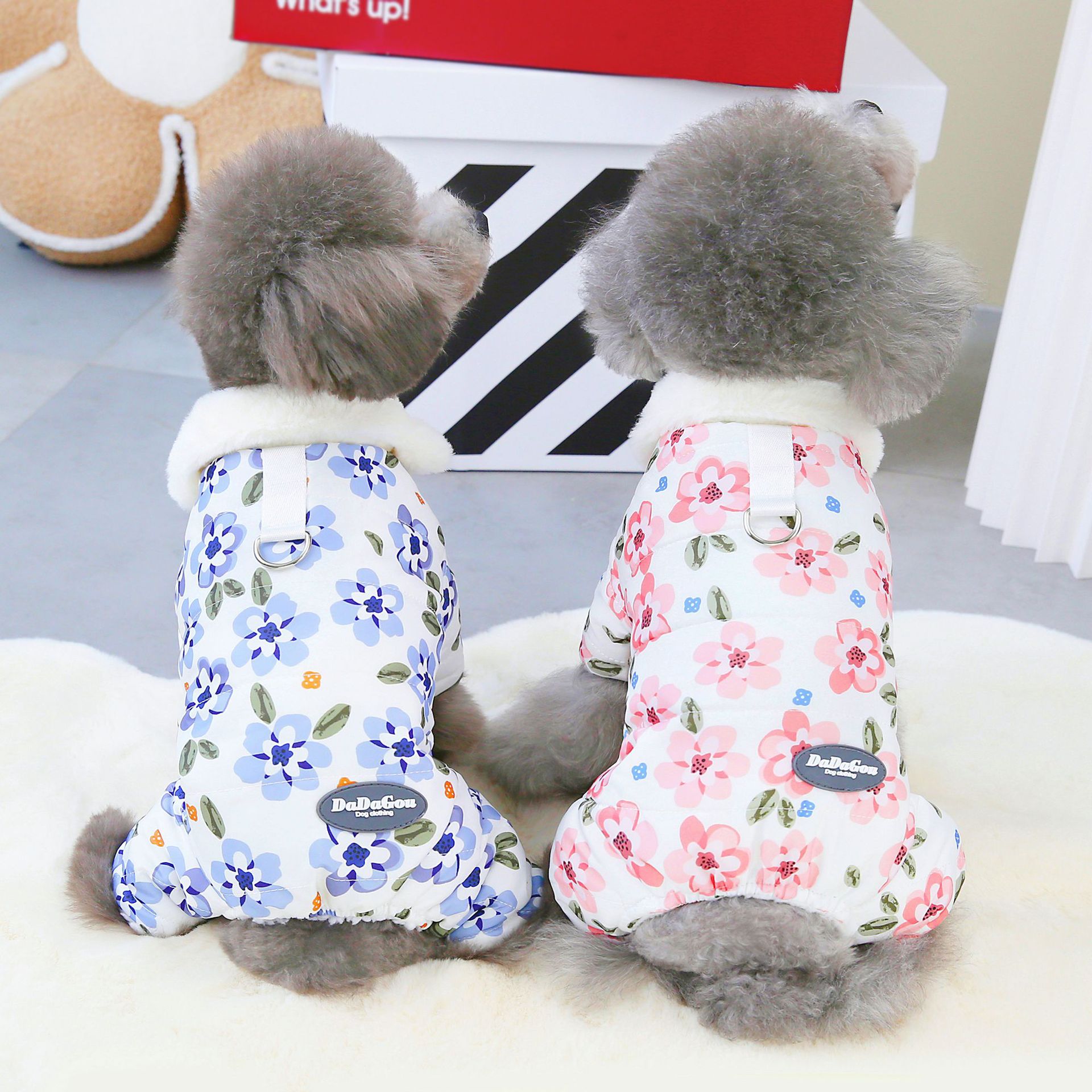 Dog Clothes Autumn and Winter New Pet Clothing Teddy Pet Clothes Winter 23 Big Flower Four Leg Cotton Clothes