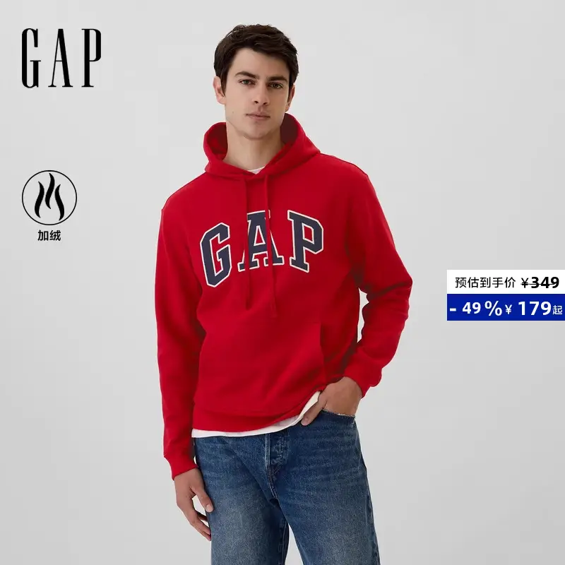 Gap Men's and Women's Clothing 2025 Spring New Velvet Logo Hooded Sweatshirt Classic Loose Top American Version 674148