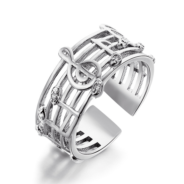 Korean Style Simple Opening Adjustable Ring Retro Metal Copper Note Hollow Ring Cross-border Hot-selling Geometric Jewelry