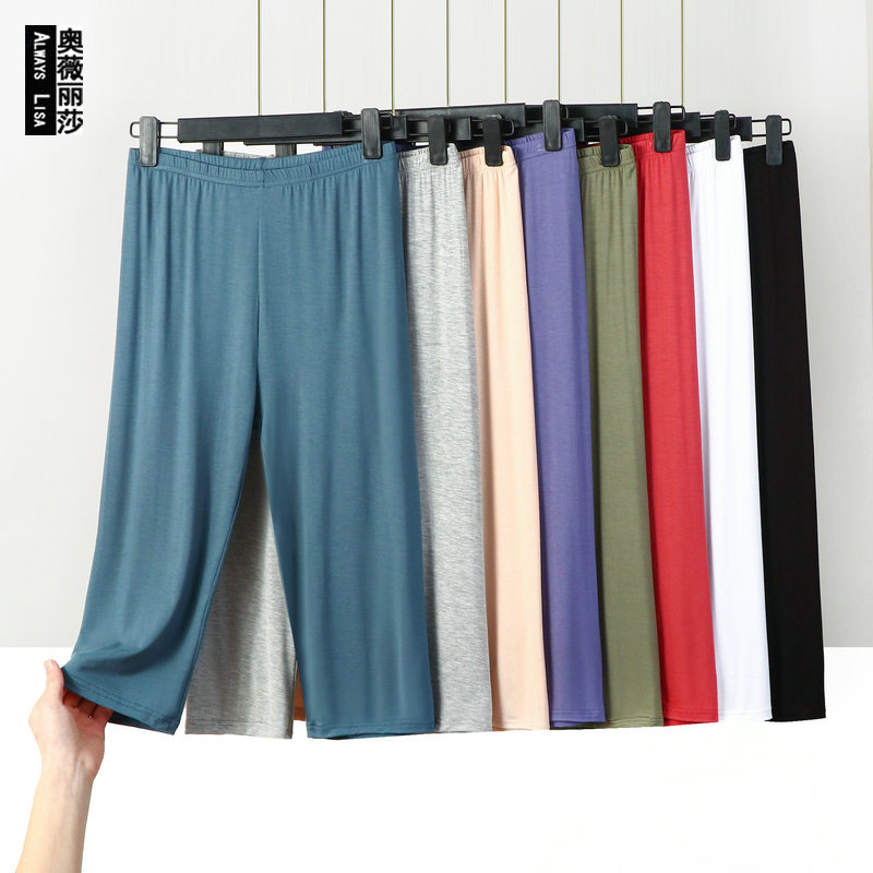 2023 Women's Summer Capri Pants Modal Thin Home Bit Cotton Fat plus size High Waist Slimming Pajama Pants