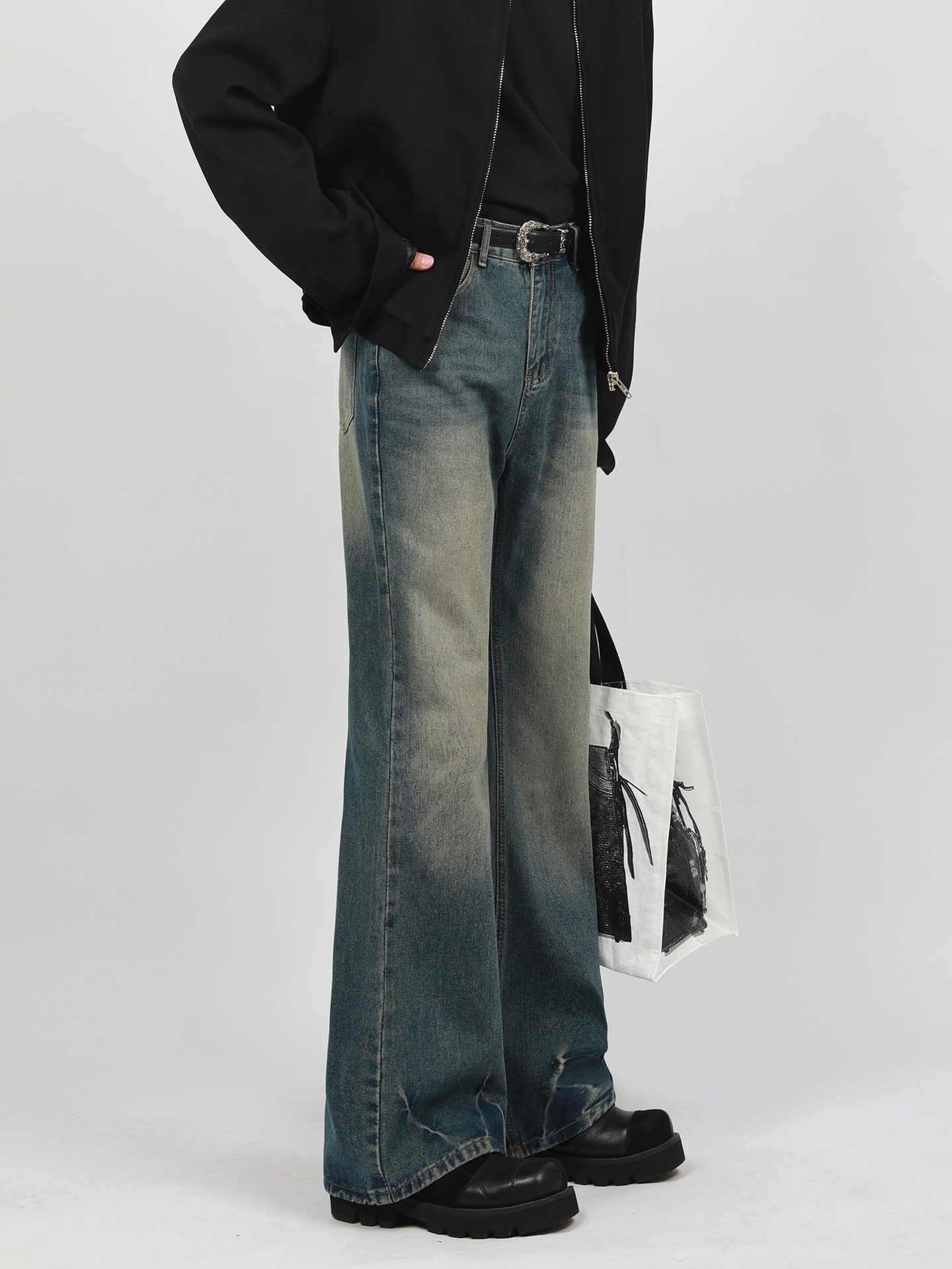 Autumn and Winter New American Cleanfit Retro Distressed Bootcut Jeans Men's Trendy Brand Loose and Versatile Straight Pants