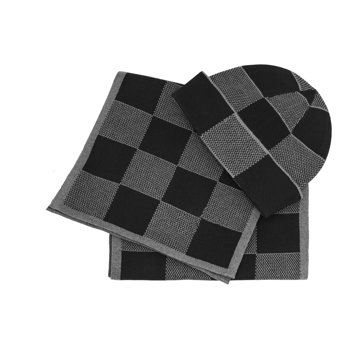 T227 # Foreign Trade Hat and Scarf Two Piece Set Autumn and Winter New Knitted Men's and Women's Versatile Warm Printed Scarf Set