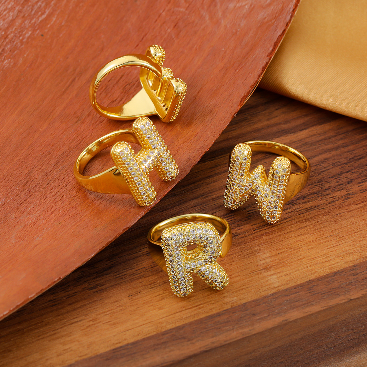 Hot 26 English letter ring inlaid with diamond zircon gold-plated open ring simple wind