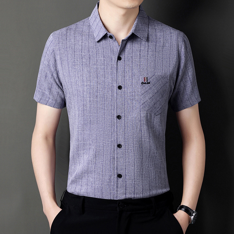 Live Explosive Slim-fit Shirt Men's Spring and Summer Short-sleeved Men's Shirt Young and Middle-aged Cotton Linen Non-ironing Business Shirt Men