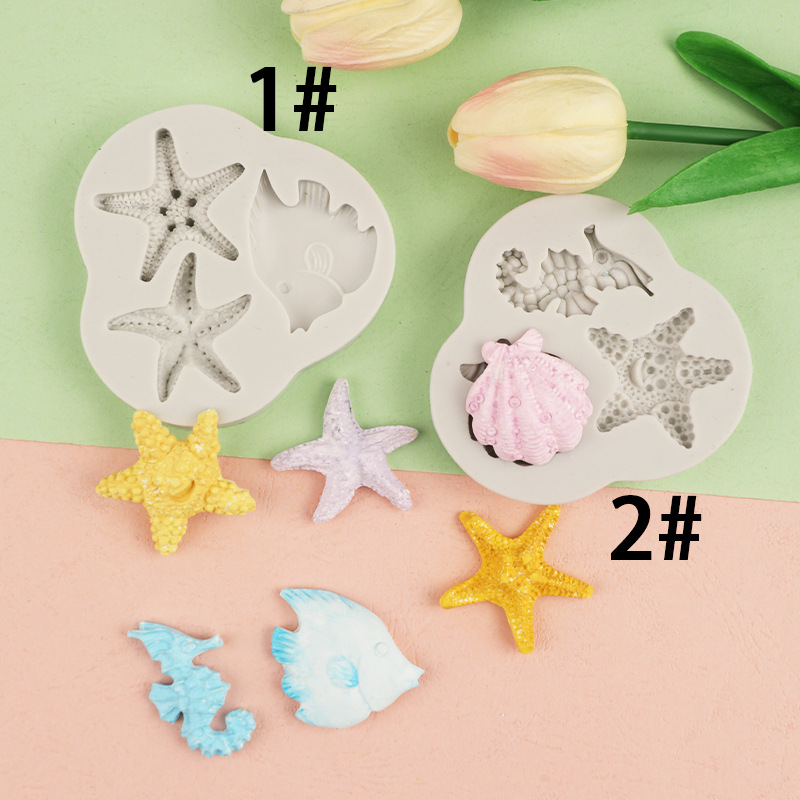 Fondant Silicone Mold Starfish Shell Seahorse Marine Mousse Theme Cake Decoration Colored Mud Soft Pottery diy Fondant