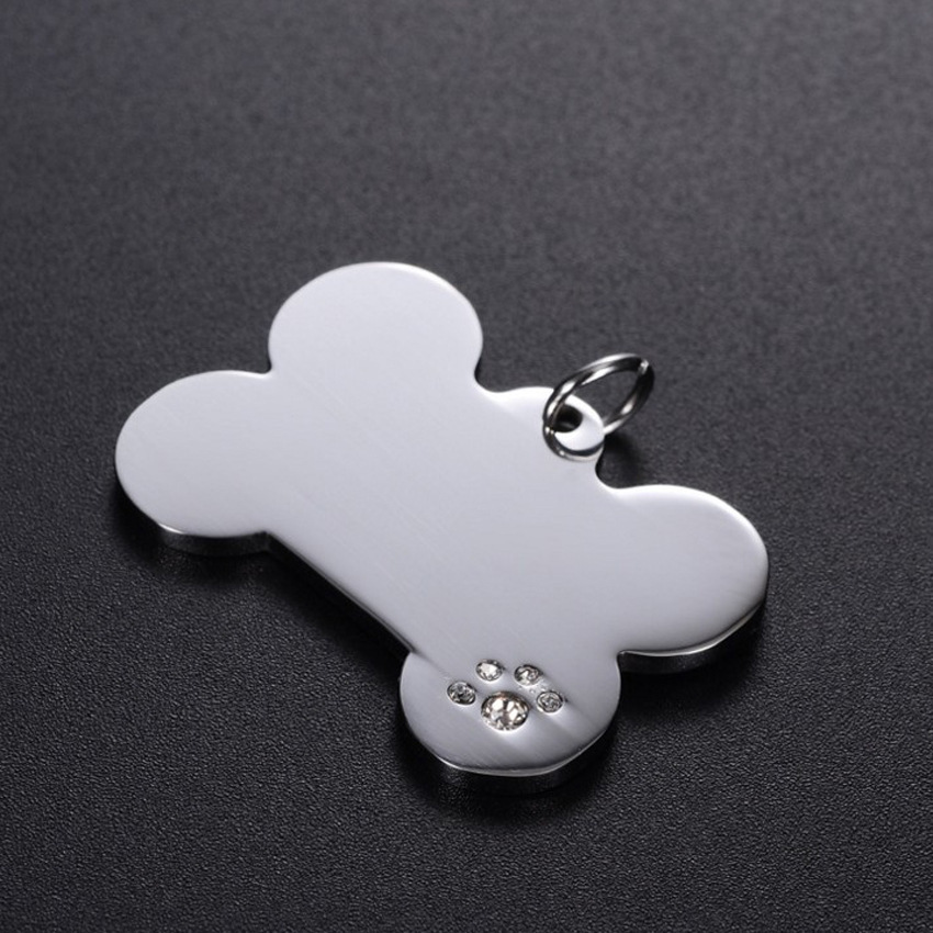 Spot New Dog Tag Jewelry Zinc Alloy Diamond Bone-Shaped Pet Collar Pendant Tag Laser Anti-Lost Engraving