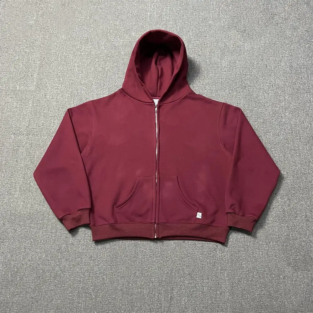 Akimbo Club Zip Hoodie Zipper Velvet Sweatshirt Pure Color Versatile Loose Cardigan Jacket for Men and Women