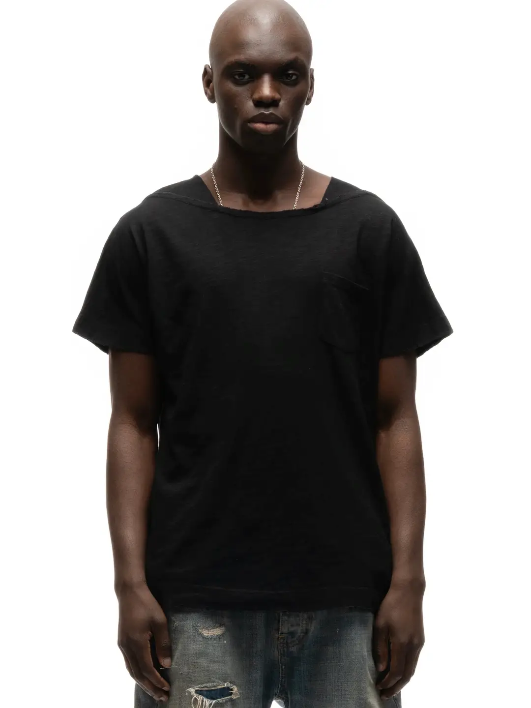 Bmc Nofaith Special Cut Trapezoidal Neckline Slub Cotton Pocket Short-Sleeve Soft and Cozy Basic Layering T-Shirt