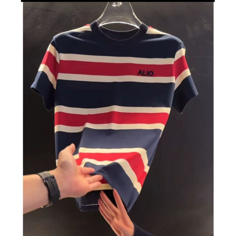 2026 New Style Round Neck Fashionable Casual Patchwork Striped T-Shirt, Stylish and Comfortable Short-Sleeved Men's Shirt