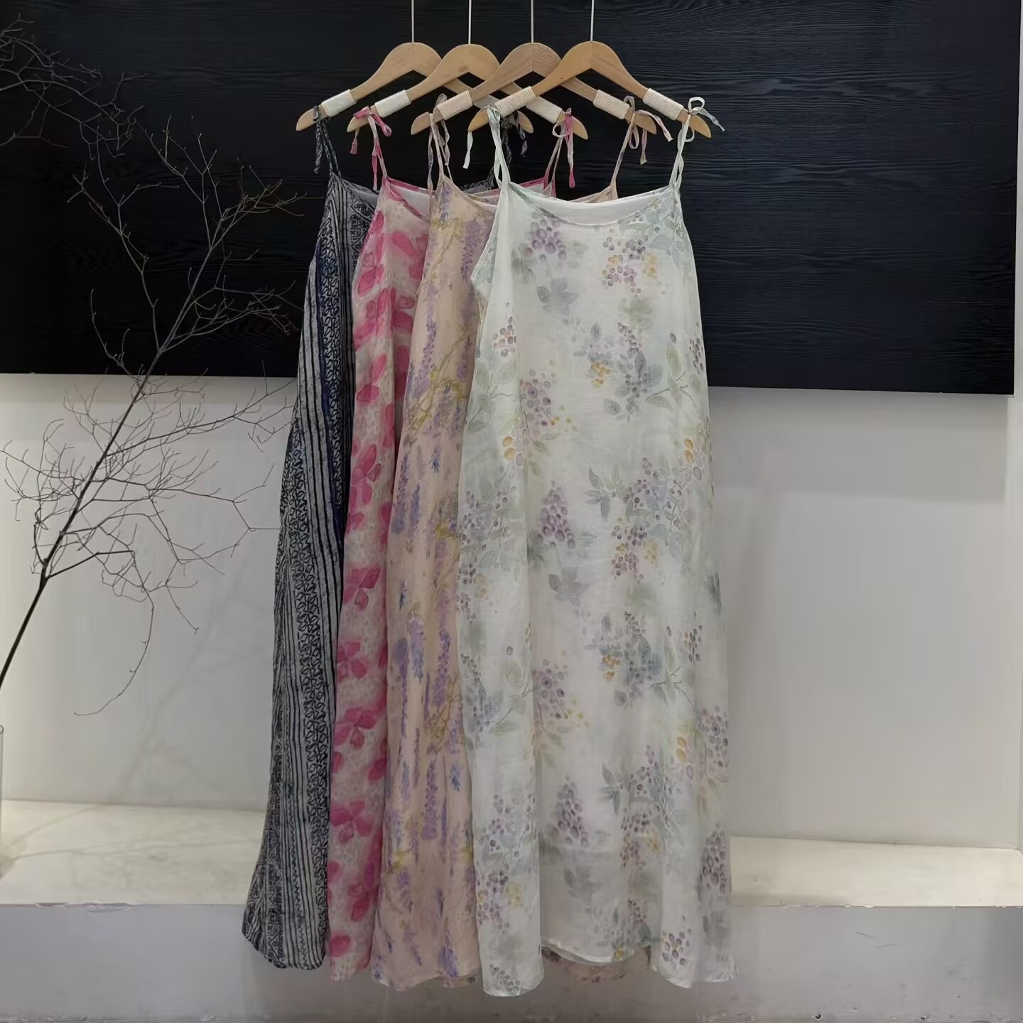 100% Ramie Suspender Dress 2026 Summer New Printed Dress Women's Loose Plus Size Long Dress 25376