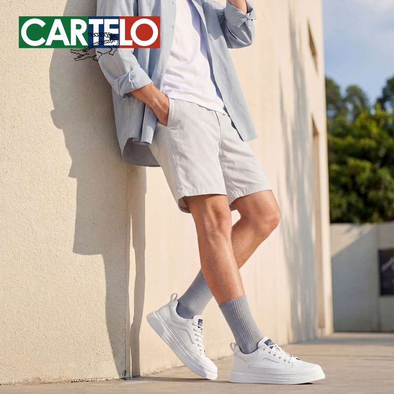 Cartelo Crocodile 2026 Spring New Trendy Versatile Sports White Shoes Men's Thick-Soled Height-Increasing Casual Sneakers