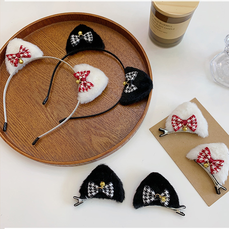 Cute Bow Cat Ear Head Hoop Cat Bell Face Wash Hair Hoop Super Fairy Girl Wearing Plush Three-dimensional Hairpin
