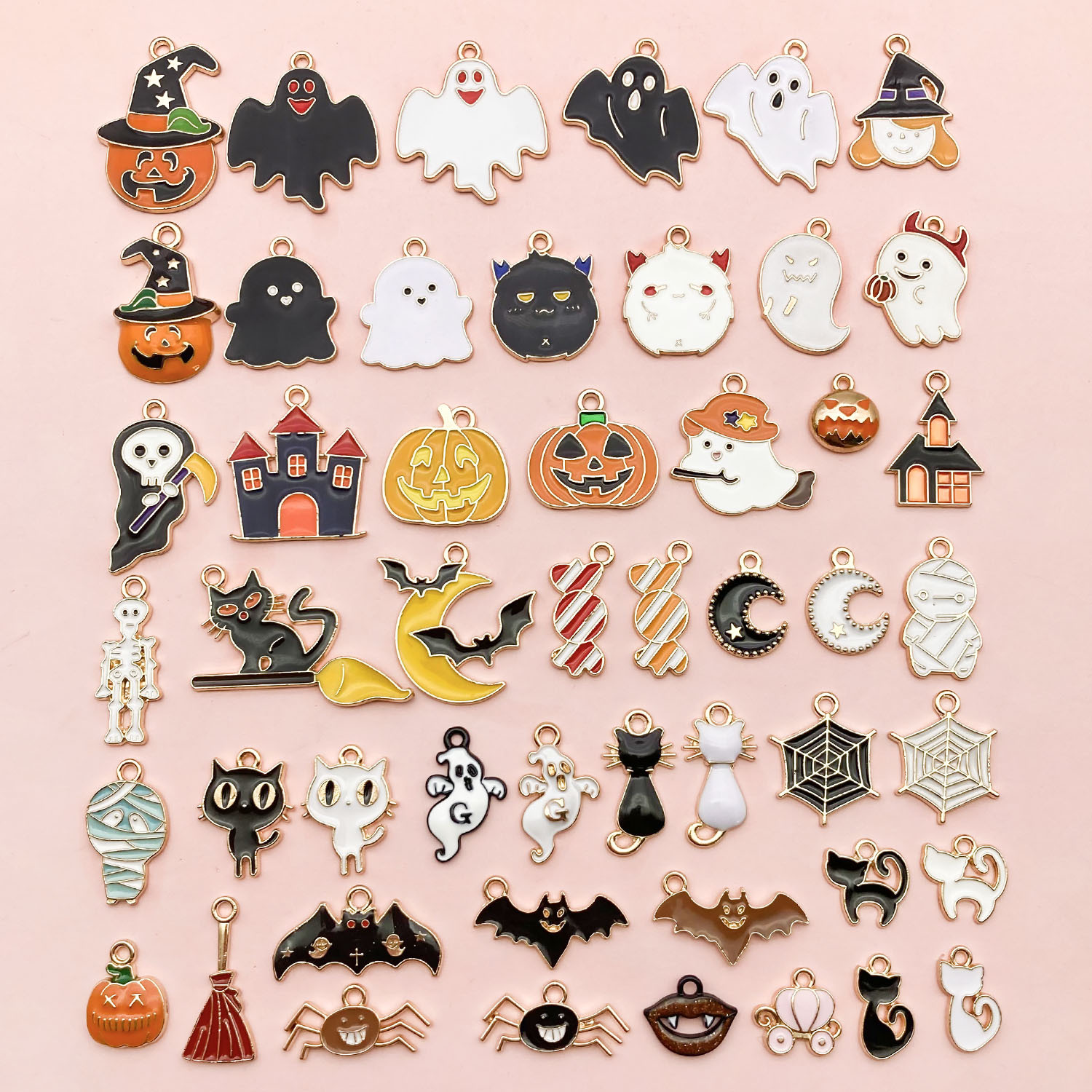 50 Halloween Ghost Festival Ghost Pumpkin Bat Funny Oil Drop Pendant DIY Alloy Jewelry Clothing Accessories