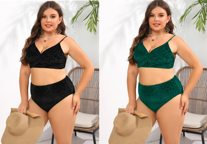 European and American New chubby girl plus size Green Leopard Strap Shoulder Strap Adjustable Bikini AliExpress Explosions DM423