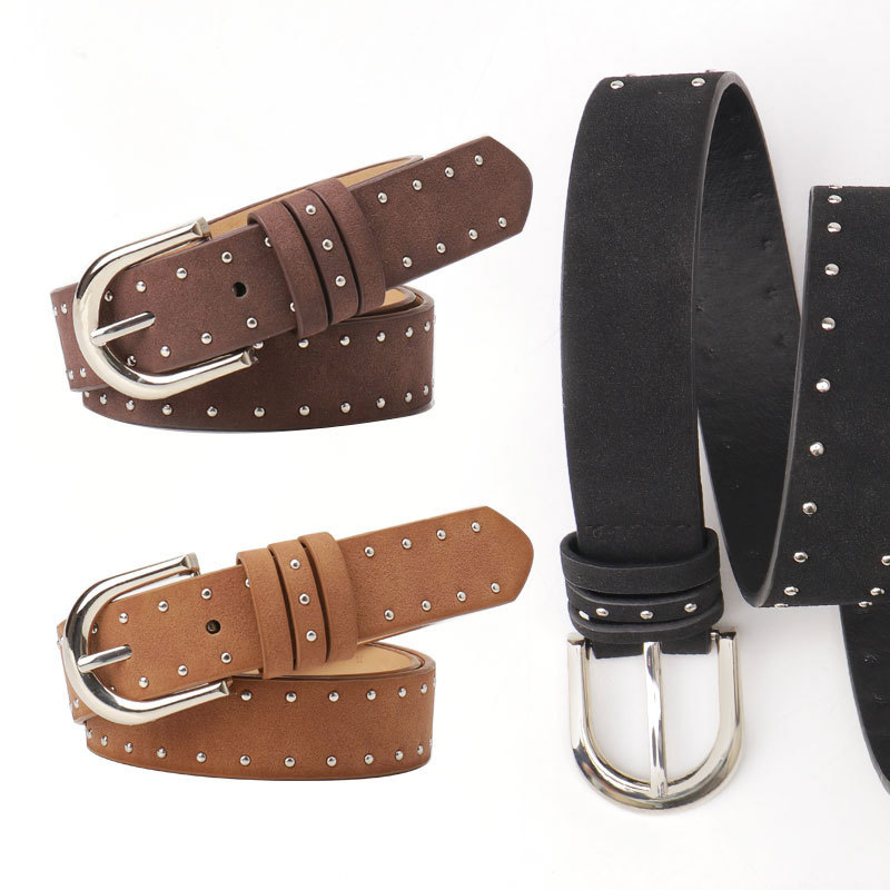 New Suede Belt Women's Cross-border Beads Western Style Women's Belt Trendy Hot Selling Simple Pin Buckle Belt