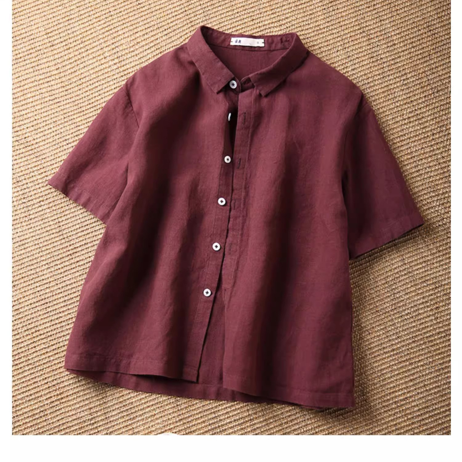 Cross-Border Trade Thin Solid Color Retro Short-Sleeve Shirt Top for Women with Suit Collar, Short Style for Petite Figures, High-End Feel