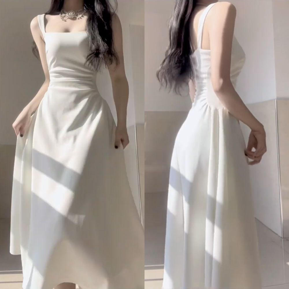 Tea Break French Style White Tight Waist Sling dress Children's Summer Texture High-end Feeling Small Elegant Fairy Dress