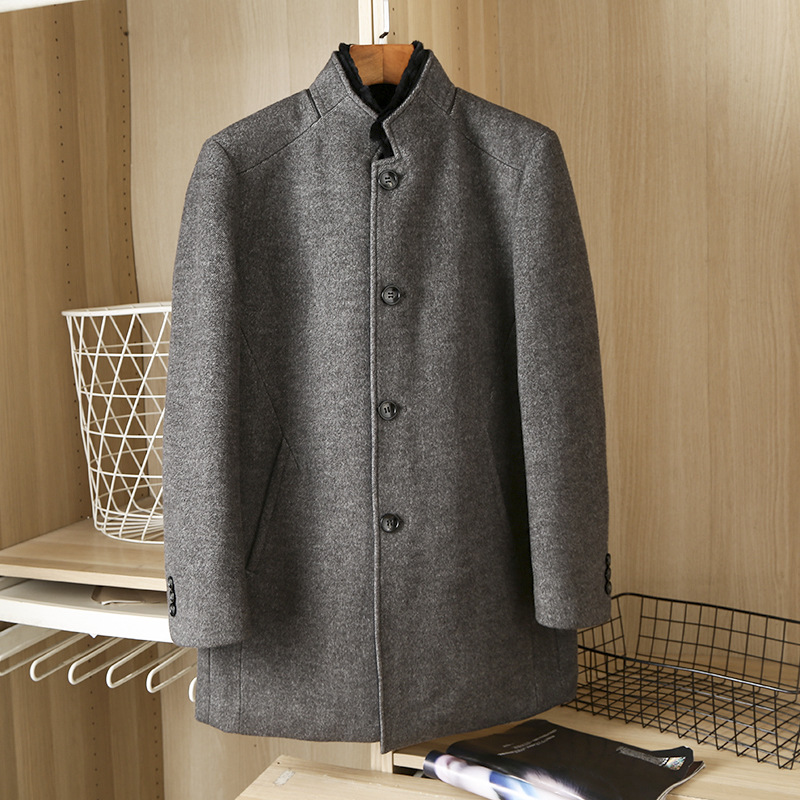 Men's Pure Wool Coat Autumn and Winter Thickened Detachable Fur Collar Thickened Warm Windbreaker Jacket Men 4E045