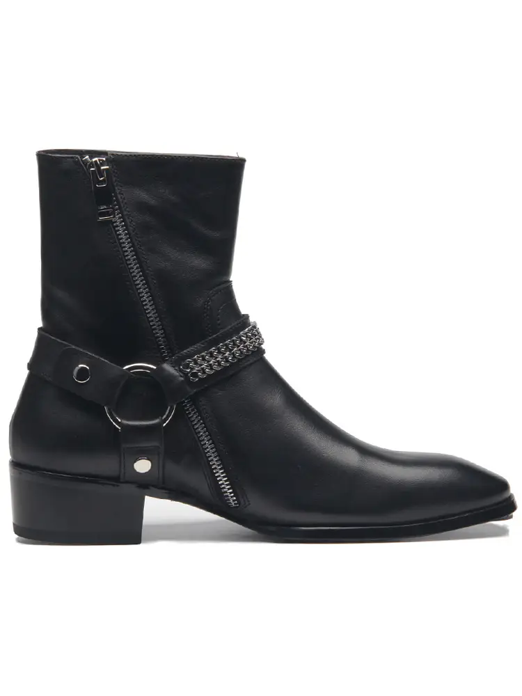 Chelsea boots men pointed leather yuan year ring buckle high street summer chain CHELSEA Europe and the United States Martin boots male tide
