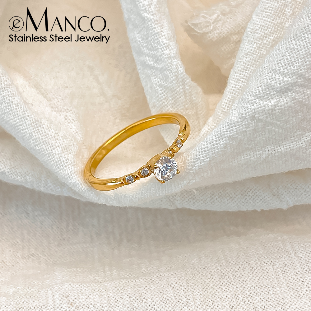 Emanco New Hot-Selling Japanese Style Accessible Luxury Zircon-Plated Ring Small Fresh Zircon Ultra-Fine Ring Elegant