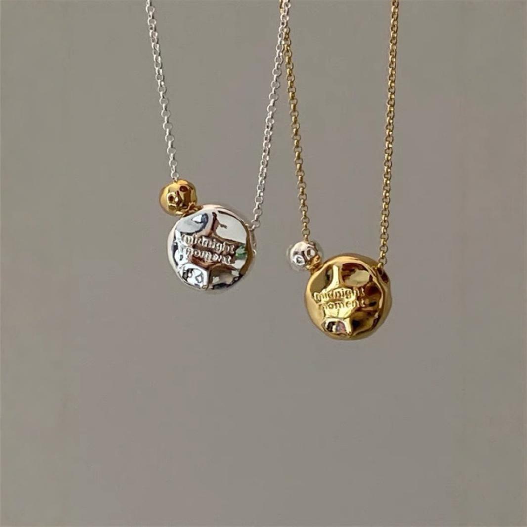 South Korea midnight gold and silver mid-length necklace irregular texture spherical pendant sweater chain women's new