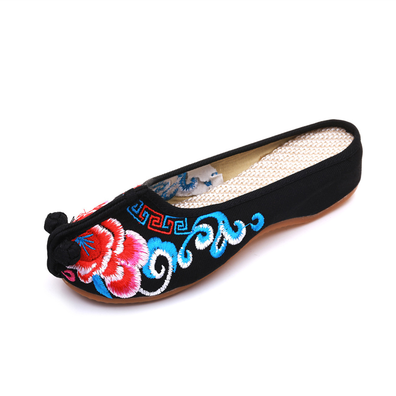 Slippers Colorful Cloud Embroidered National Style Buckle Cushion Cloth Shoes Toe Bag Summer Sandals Women's Shoes