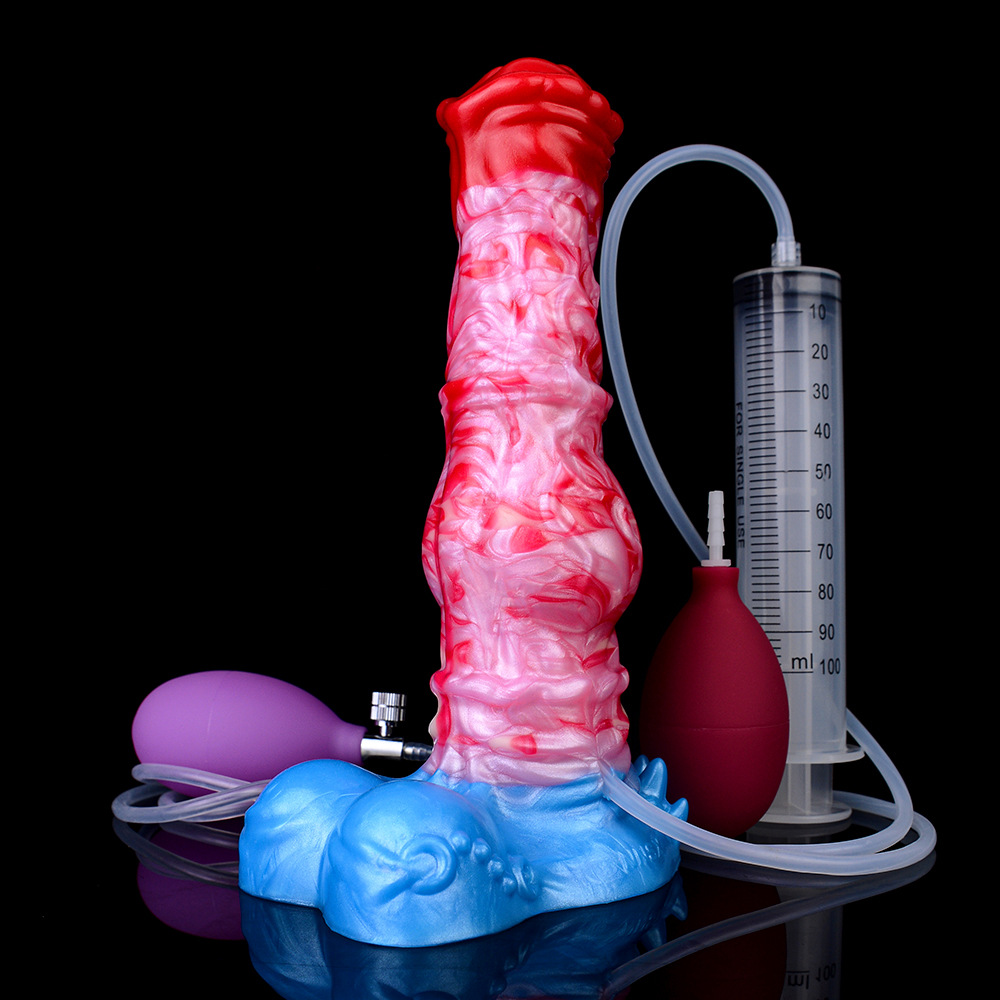 Nnsx5242 Dragon Flame Color Inflatable Water-Spraying Dildo Large Horse Penis Masturbator Dog Knot Sex Toy