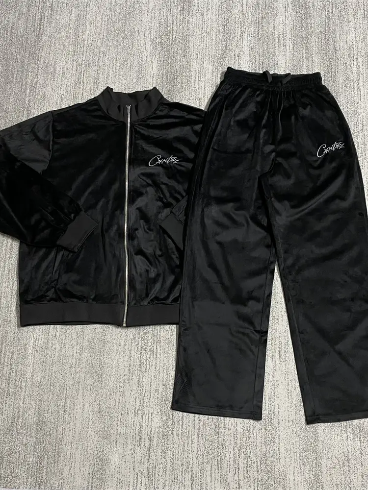 Corteiz New Trendy Casual Sports Velvet Embroidered Printed Stand-Collar Zip-Up Jacket and Pants Set for Men and Women