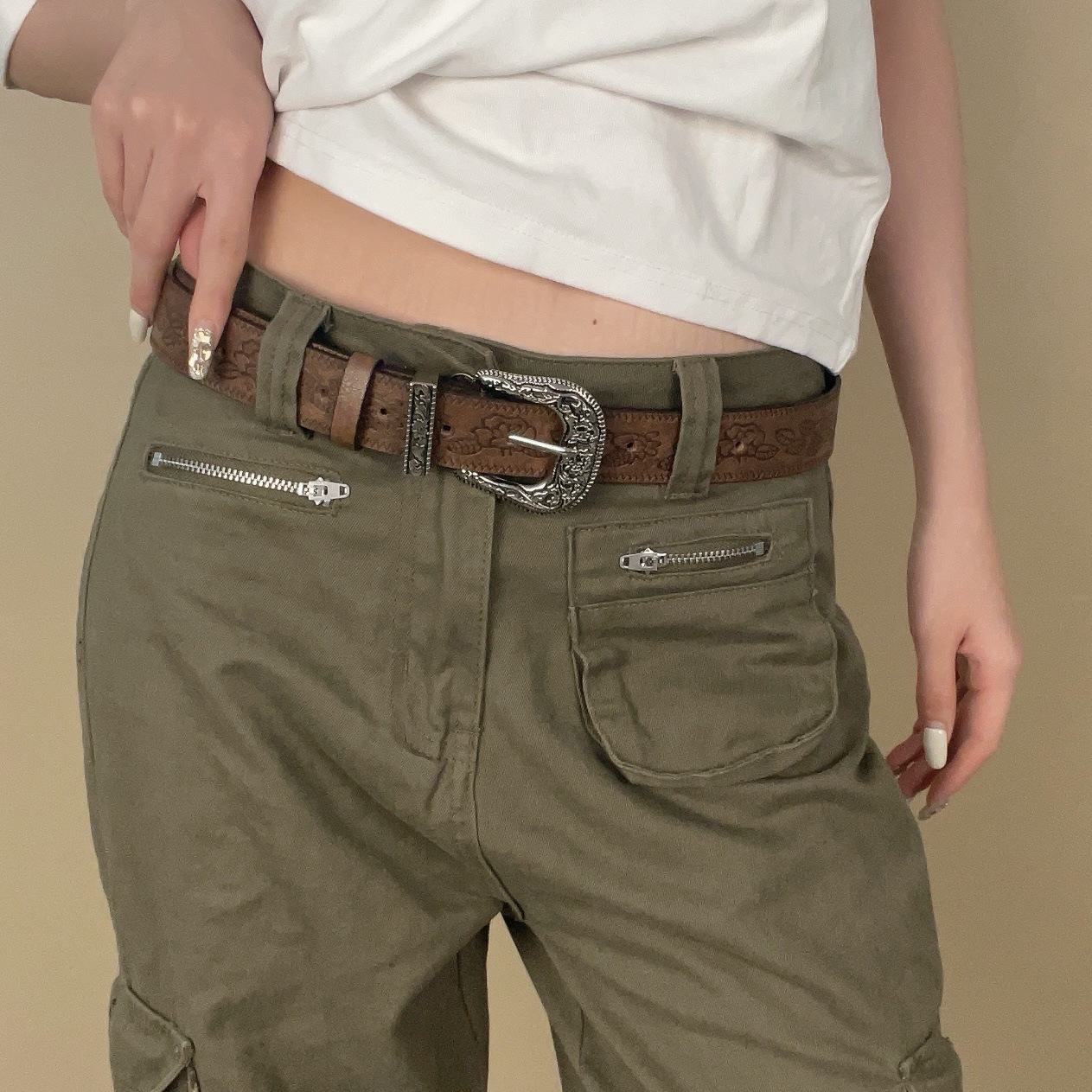 American Retro Brown Belt for Women, Sweet and Cool Sexy Y2K Versatile Belt, Niche High-End Design Clothing Accessories