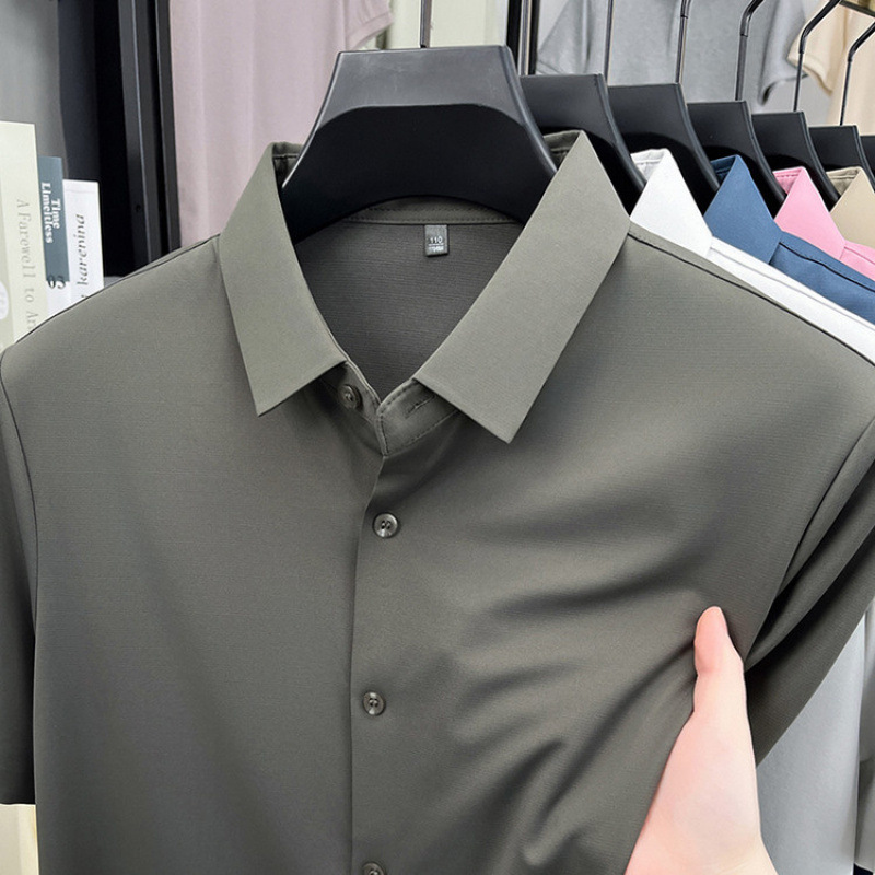 Short-sleeved Shirt Men's 2025 Summer Thin Top Half-sleeved Casual Ice Silk Traceless Men's Shirt Mulberry Silk Linen Shirt