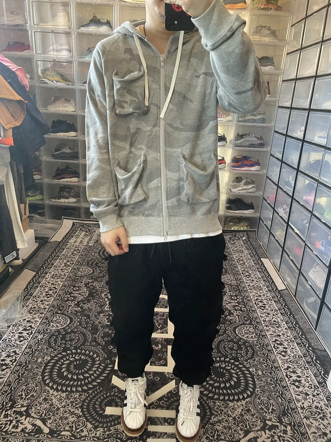 Edison Chen Trendy Same Style Sweatshirt Men's Camouflage Gray Kung Fu Flap Pocket pants Hoodie Loose Casual Hooded Outwear