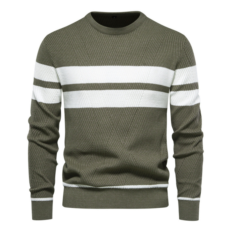 In-Stock Autumn and Winter Men's Casual Striped Sweater Pullover Color-Block Crew Neck Men's European Size Knitwear