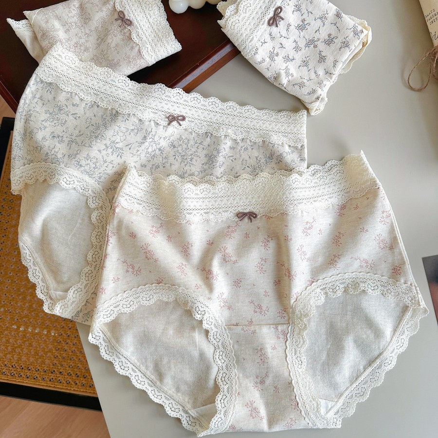 Gaozhi N9314 Printed ins Style A Women's Underwear Soft Waxy Lace Soft Non-Ram Feeling Lengthened 10A Bacteriostatic Crotch