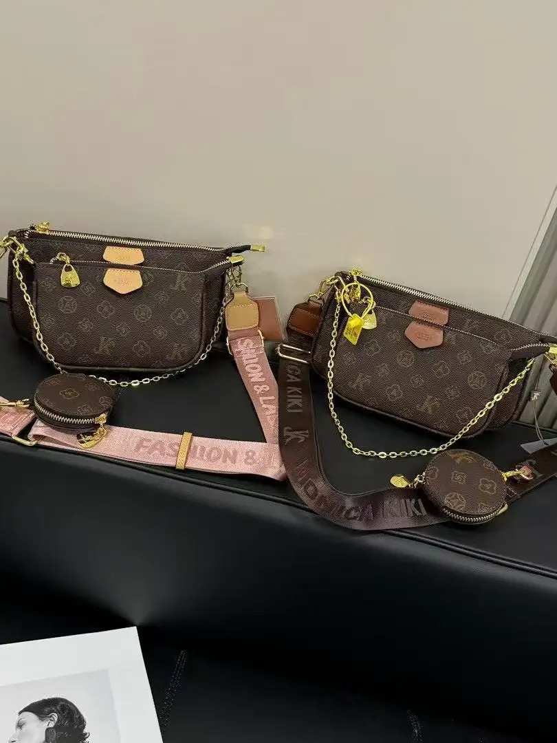 Monica Qiqi Europe Station Three-in-One Printed Contrast Color Mahjong Bag Women's 2024 New Entry Luxury European and American Shoulder Bag