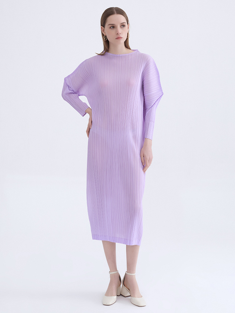 2026 Spring New Solid Color Dress for Women, Loose Plus Size Pleated Dress, Mid-Length Long-Sleeved Comfortable Casual Women's Clothing