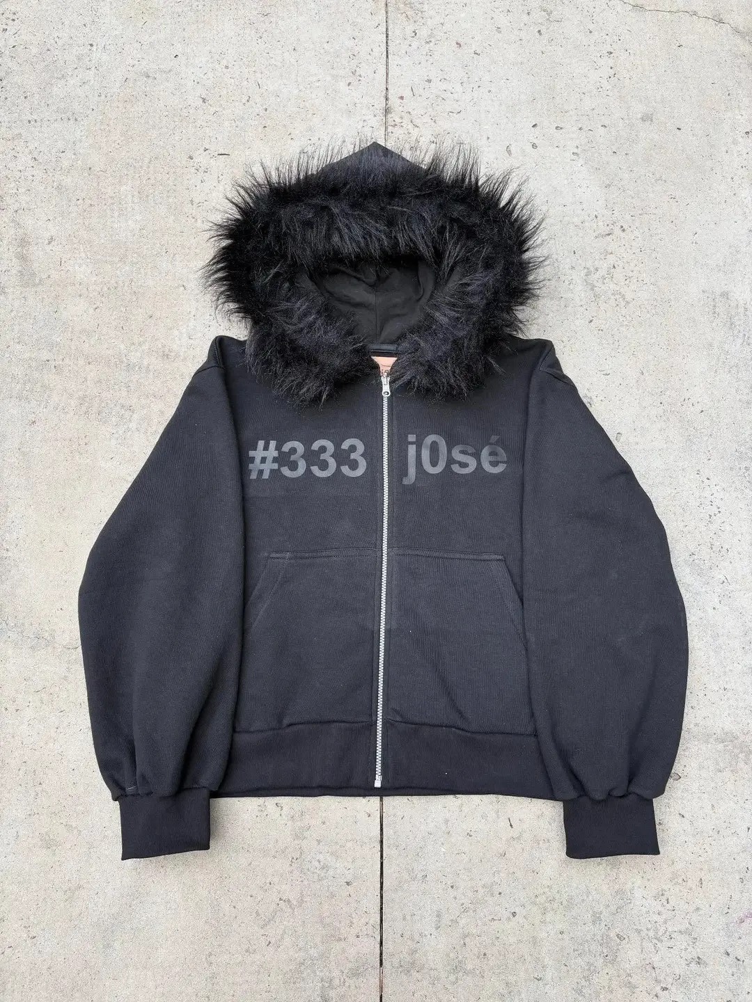 European and American Punk Fur Collar Hat Letter Print Design Zipper Sweatshirt Street Niche Design Sweatpants Cross-Border