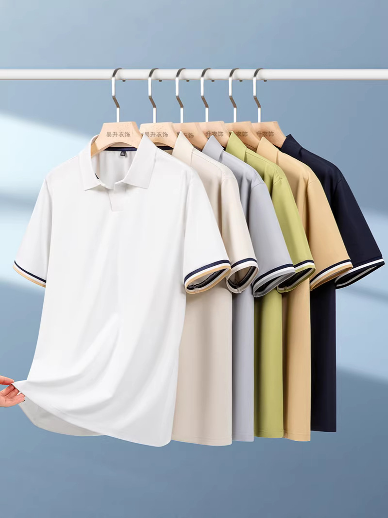 2026 Summer New Style Casual Sea-Gull Collar Polo Shirt Short-Sleeved Nylon High-Elasticity No-Iron Anti-Wrinkle Knitted T-Shirt