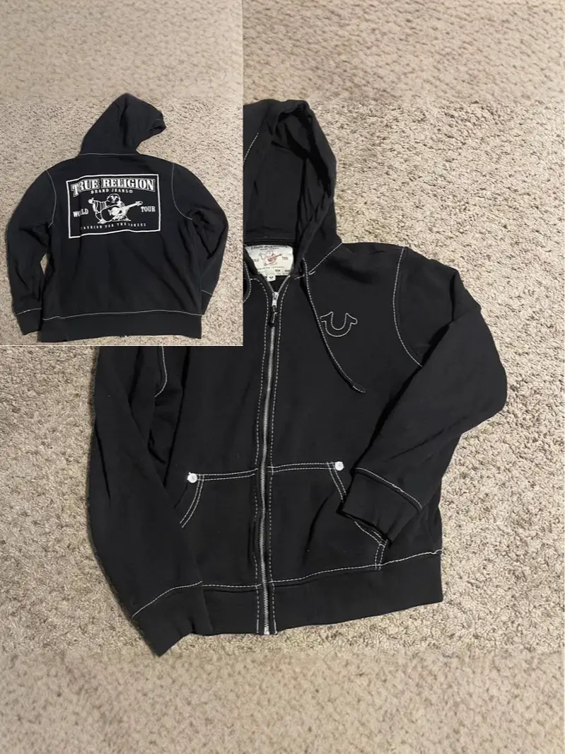 Cross-Border 2025 Zipper Sweatshirt Handsome Internet Celebrity Hooded Cardigan Y2K Letter True Religion New Top