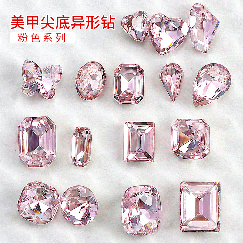 New Manicure Jewelry Pointed Shaped Diamond Fairy Pink Series Ice Transparent Super Flash Manicure Diamond Jewelry