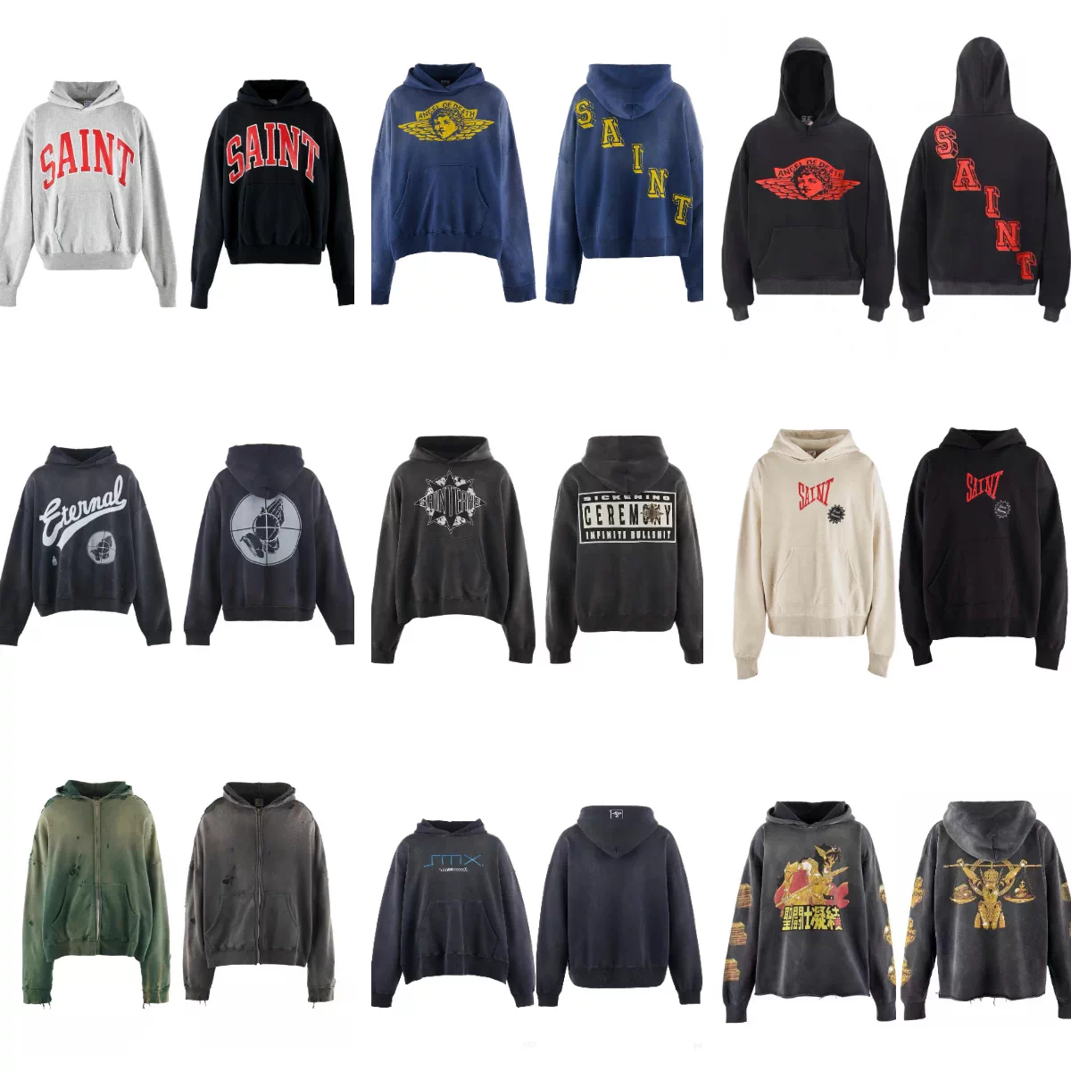 SAINT MICHAEL printed pullover hoodie, washed and worn long sleeved sweatshirt jacket, autumn and winter unisex