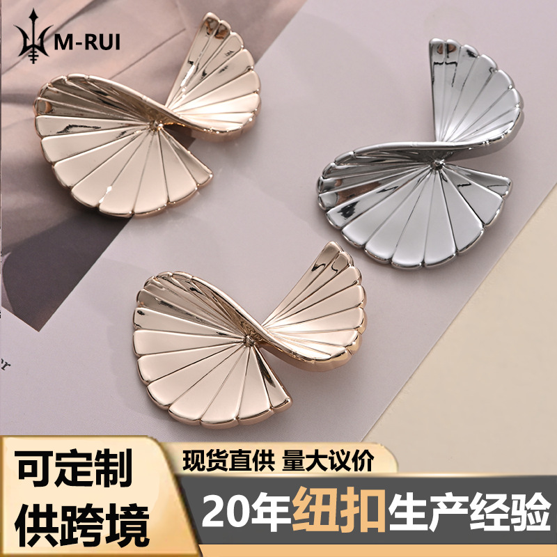 High-End Irregular Fan Pleated Fashion Design Geometric Metal Simple Sweater Shirt Jacket Versatile Buttons