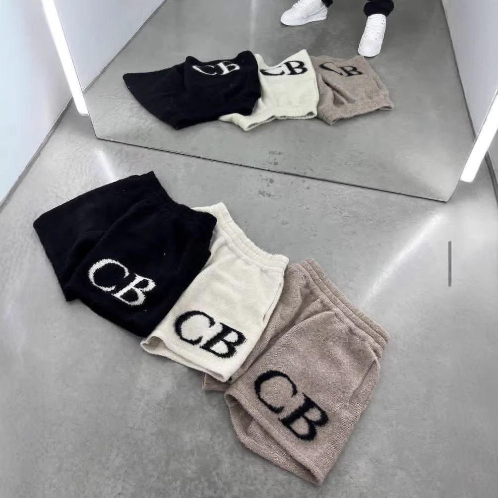 New Multi-Color Cole Buxton Jacquard Letter Logo Wool Drawstring Cb Shorts Straight-Leg Casual Pants Trendy