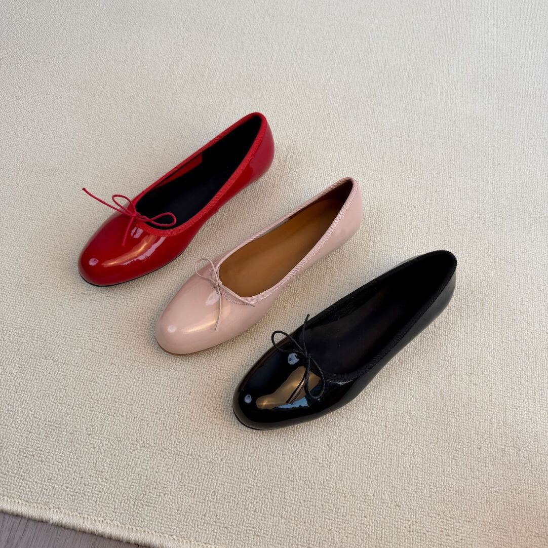 Patent Leather Bow-Knot Flats for Women, Early Spring Flat Ballet Shoes, French Retro Wedge Heels, Comfortable Commuting Shoes