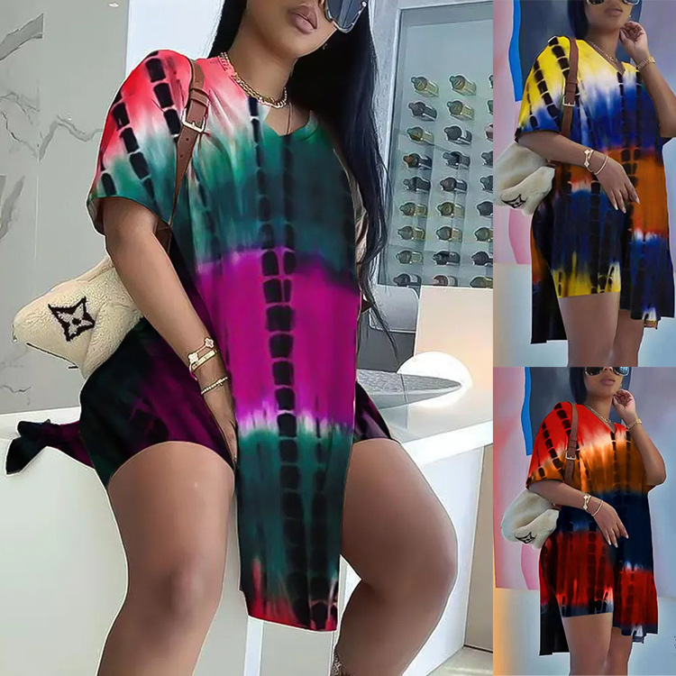 Cross-border suit wholesale home two-piece 3D printing fashion casual loose large size women's V-neck short sleeve suit