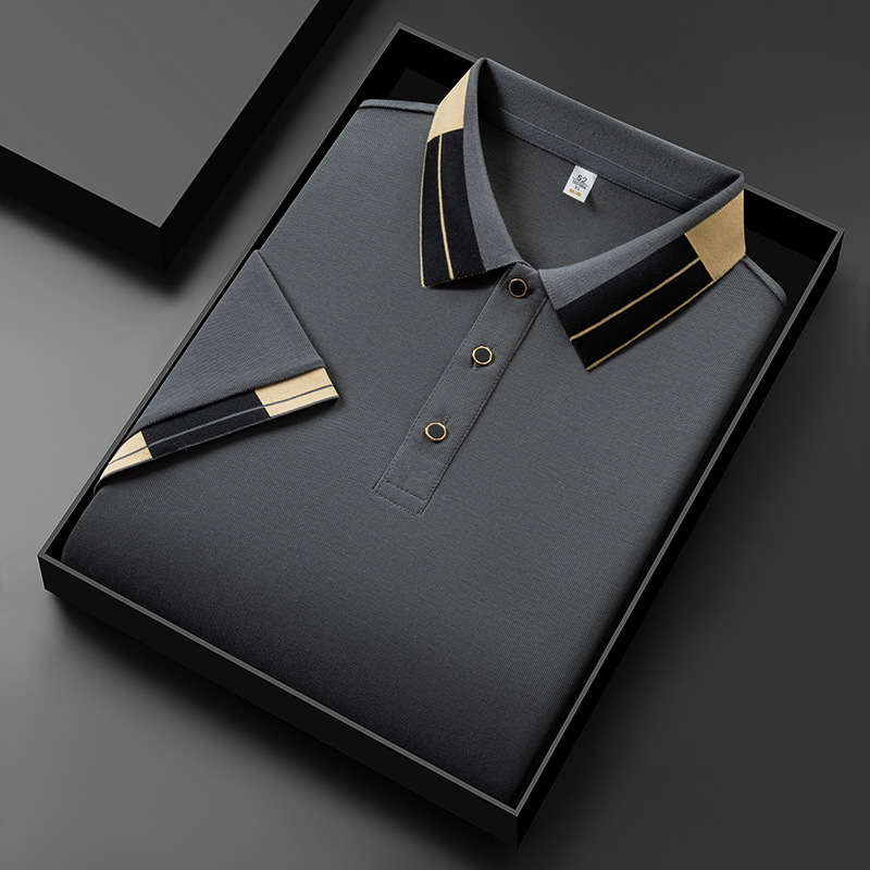 Summer New Men's Short-Sleeved T-Shirt for Young and Middle-Aged People, Casual and Fashionable Pure Color Lapel Thin T-Shirt, Breathable and Cool