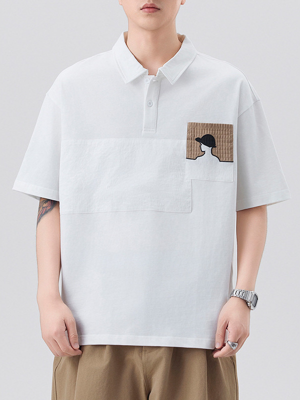 Mingge | 240g Heavy Cotton Lapel POLO Shirt Men's Summer New Chest Pocket Embroidered Short Sleeve Top